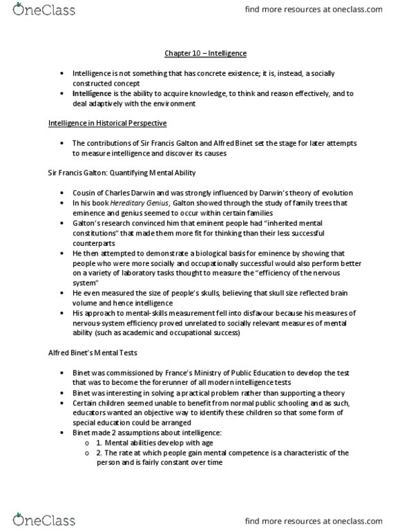 Psychology 1000 Chapter Notes - Chapter 10: Lewis Terman, Fluid And Crystallized Intelligence, Psychological Testing thumbnail