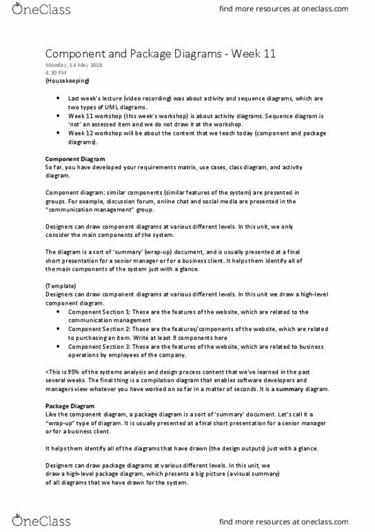 IFB103 Lecture Notes - Lecture 11: Component Diagram, Package Diagram, Sequence Diagram thumbnail