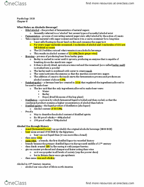 Psychology 2020A/B Chapter Notes - Chapter 8: Ethanol, Aqua Vitae, Reinheitsgebot thumbnail