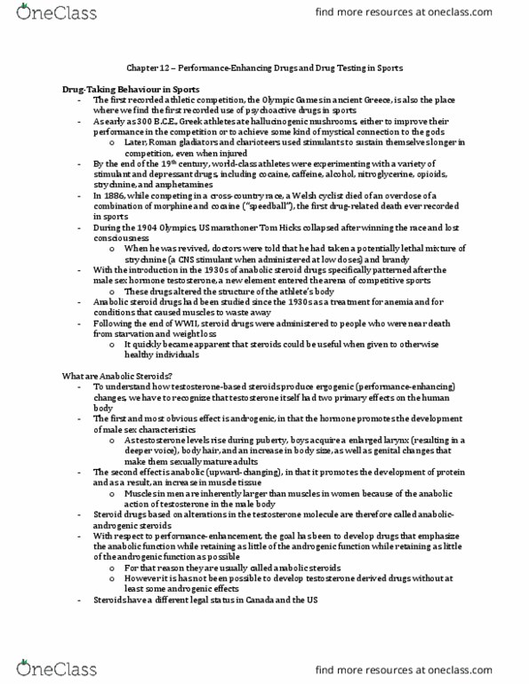Psychology 2020A/B Chapter Notes - Chapter 12: Anabolic Steroid, Olympic Oath, Sex Steroid thumbnail