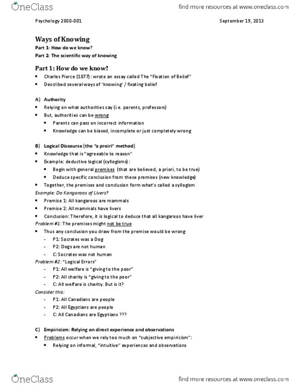 Psychology 2800E Lecture Notes - Knowledge Engineering, Determinism, Sampling Bias thumbnail
