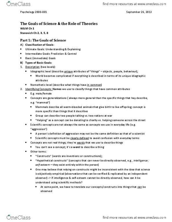 Psychology 2800E Lecture Notes - Lecture 2: Operational Definition, Nomothetic thumbnail