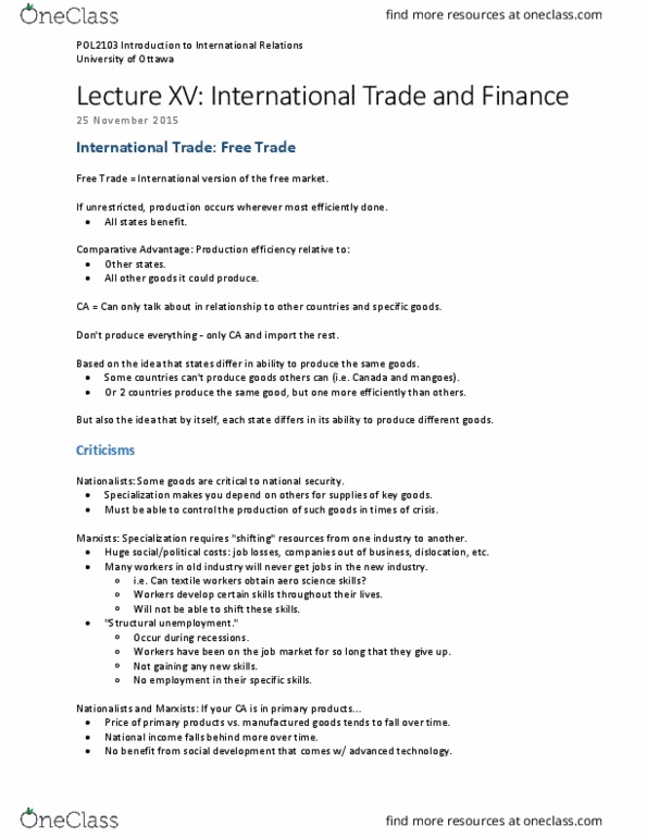POL 2103 Lecture Notes - Lecture 15: International Trade, Structural Unemployment, Dispute Settlement Body thumbnail