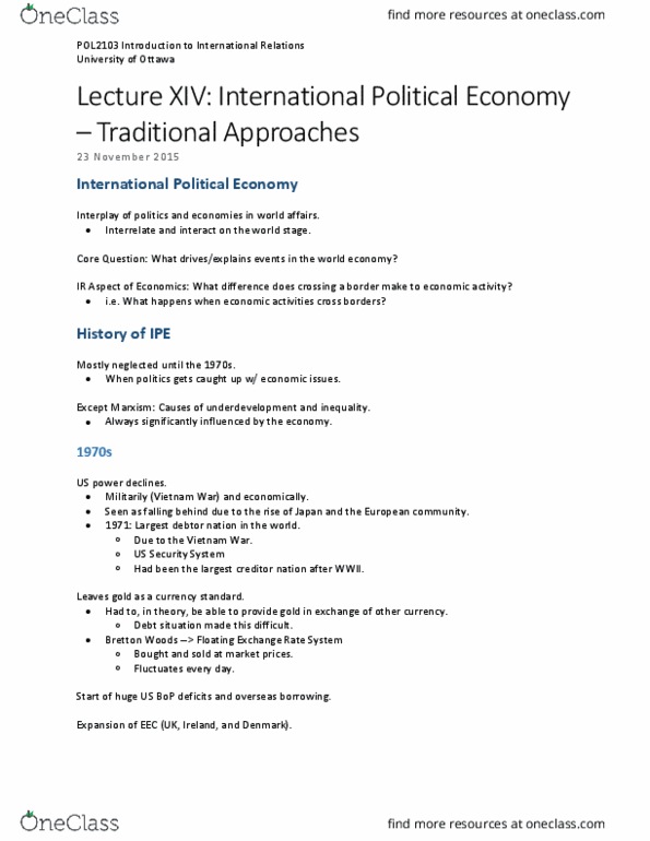 POL 2103 Lecture Notes - Lecture 14: International Political Economy, Price System, Political Corruption thumbnail