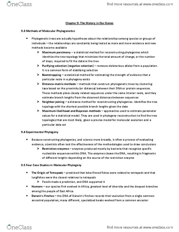 BIOL 2400 Chapter Notes - Chapter 9.3: Molecular Evolution, Hiv, Restriction Enzyme thumbnail