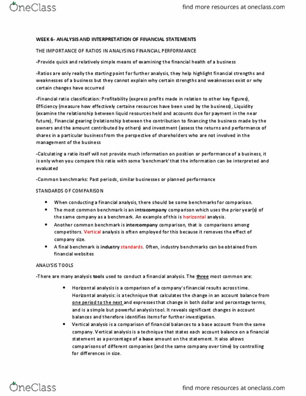 ACFI1001 Lecture Notes - Lecture 6: Financial Statement, Financial Ratio, Quick Ratio thumbnail