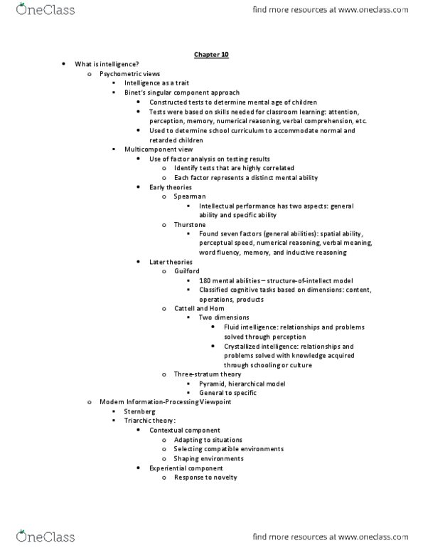 PSYC 2450 Chapter Notes - Chapter 10: Too Short, Stereotype Threat, Social Class thumbnail