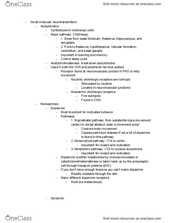 PSB 3444 Chapter Notes - Chapter 4.6: Mesocortical Pathway, Nigrostriatal Pathway, Substantia Nigra thumbnail