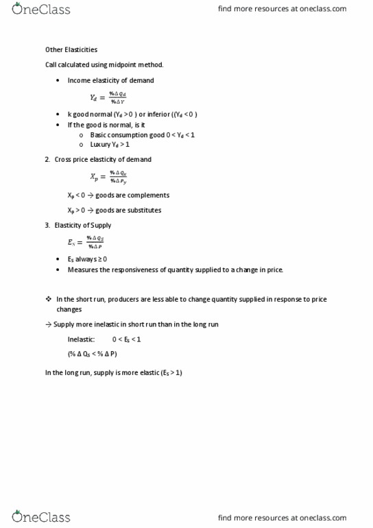 ECO 201 Lecture Notes - Lecture 9: Midpoint Method, Perfect Competition, Tax Incidence thumbnail