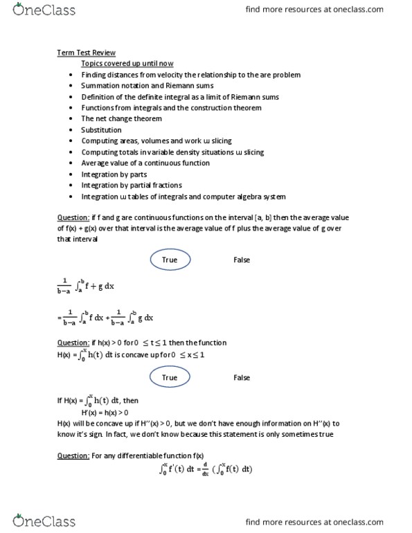 MAT136H1 Lecture Notes - Lecture 11: Riemann Sum, Differentiable Function, Partial Fraction Decomposition thumbnail