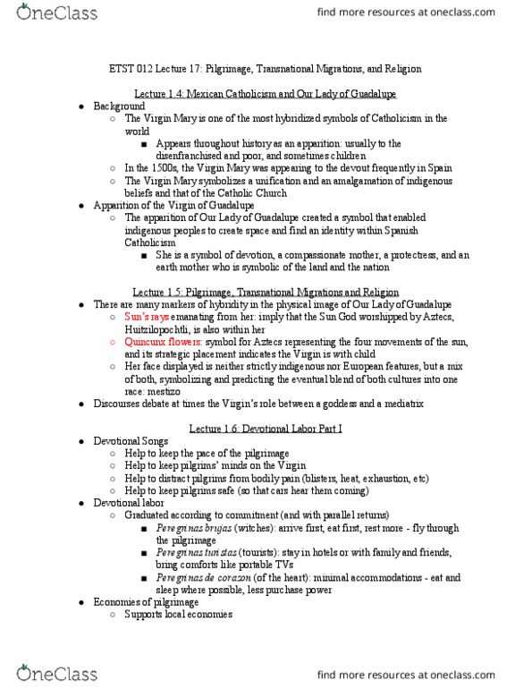ETST 012 Lecture Notes - Lecture 17: Mediatrix, Turistas, Huitzilopochtli thumbnail