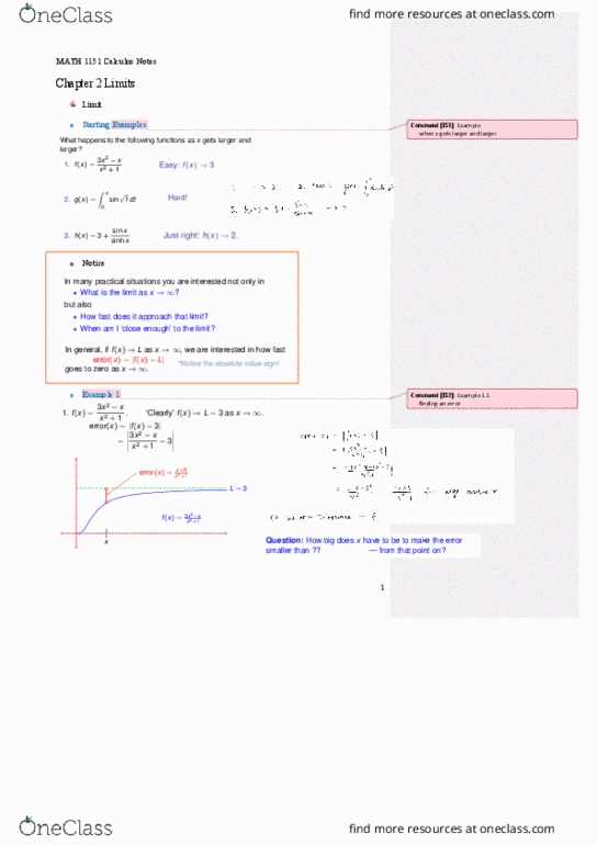 MATH1151 Chapter 2: Calculus Ch 2.1 notes thumbnail