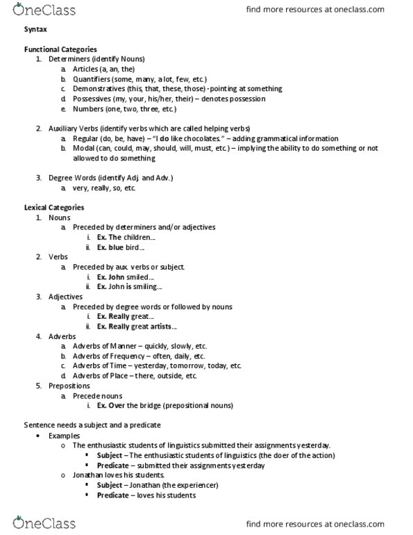 LINA01H3 Lecture Notes - Lecture 8: Thematic Relation, Adverbial Phrase, Ditransitive Verb thumbnail