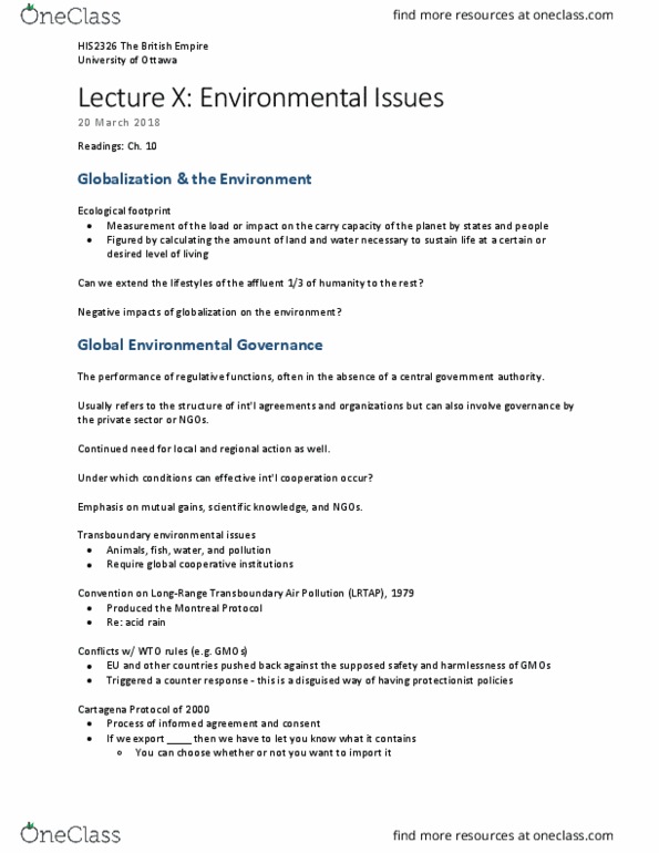 POL 1102 Lecture Notes - Lecture 10: Global Governance, Montreal Protocol, Ecological Footprint thumbnail