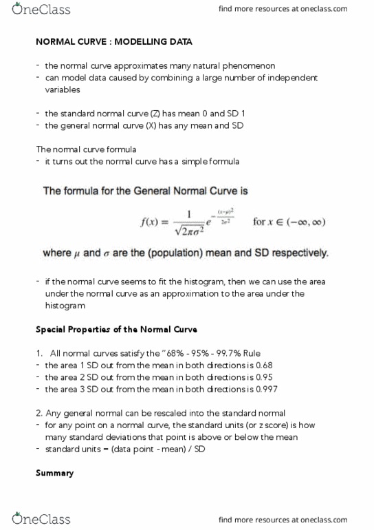 ENVX1002 Lecture Notes - Lecture 10: Normal Distribution thumbnail