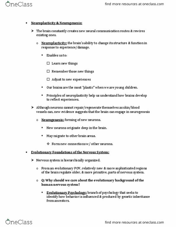 SOC 209 Lecture Notes - Lecture 25: Neuroplasticity, Neurogenesis, Heredity thumbnail