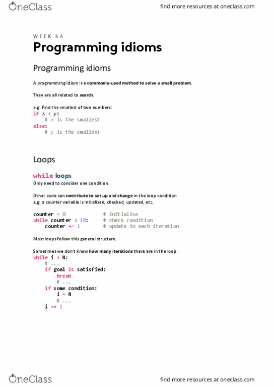 INFO1110 Lecture Notes - Lecture 8: Programming Idiom, 5,6,7,8 thumbnail