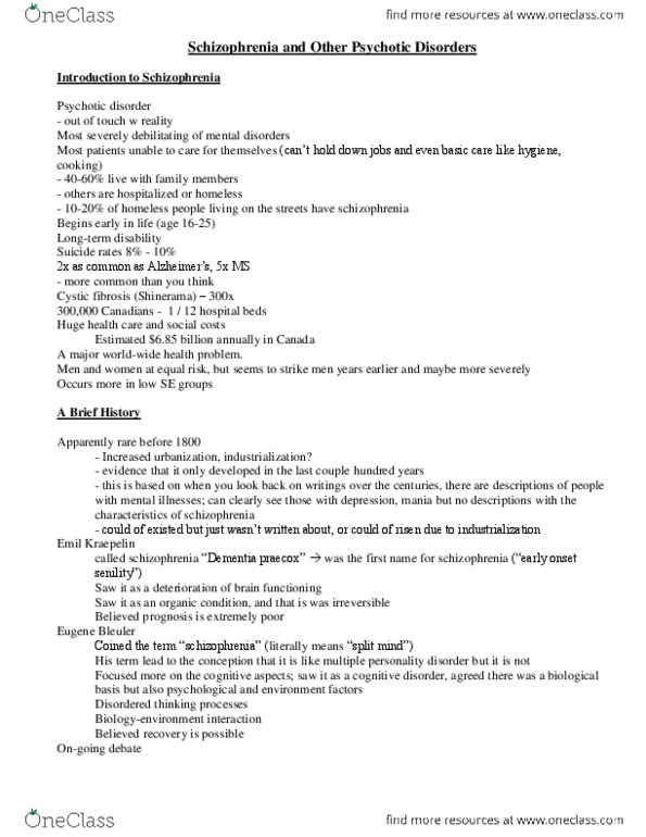 Psychology 2310A/B Lecture Notes - Lecture 8: Olanzapine, Clozapine, Haloperidol thumbnail