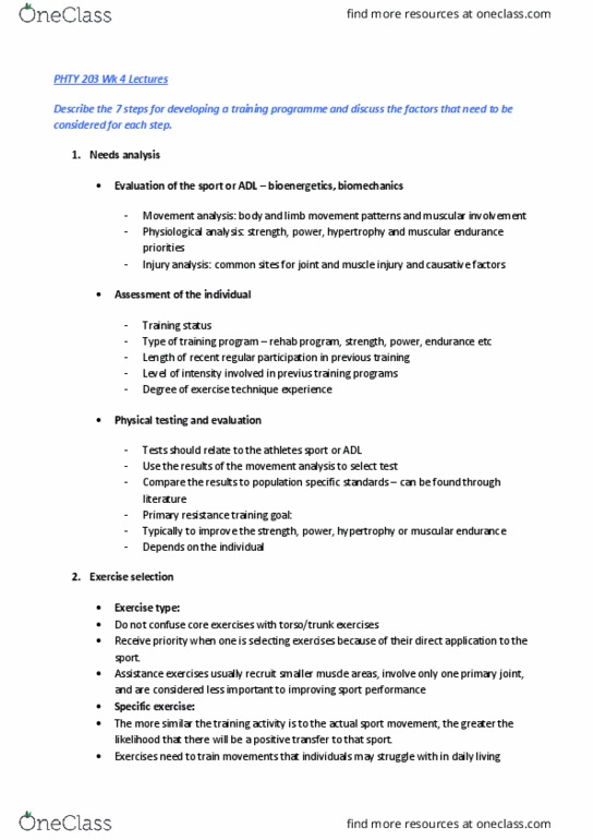 PHTY203 Lecture Notes - Lecture 4: One-Repetition Maximum, Bench Press, Strength Training thumbnail