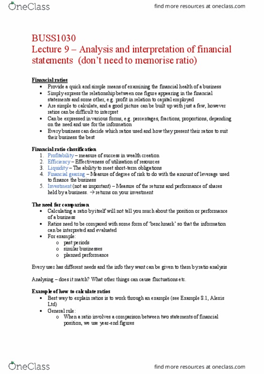 BUSS1030 Lecture Notes - Lecture 9: Gross Margin, Financial Ratio, Gross Profit thumbnail