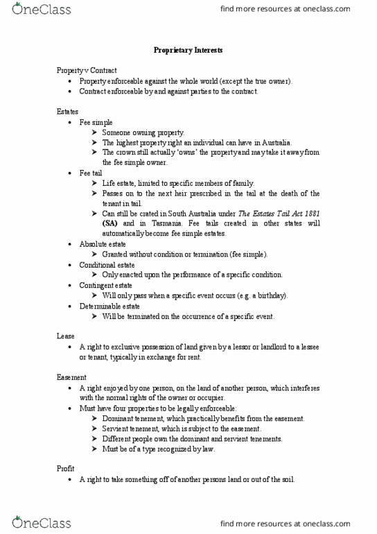 4013LAW Lecture Notes - Lecture 1: Fee Tail, Fee Simple, Life Estate thumbnail