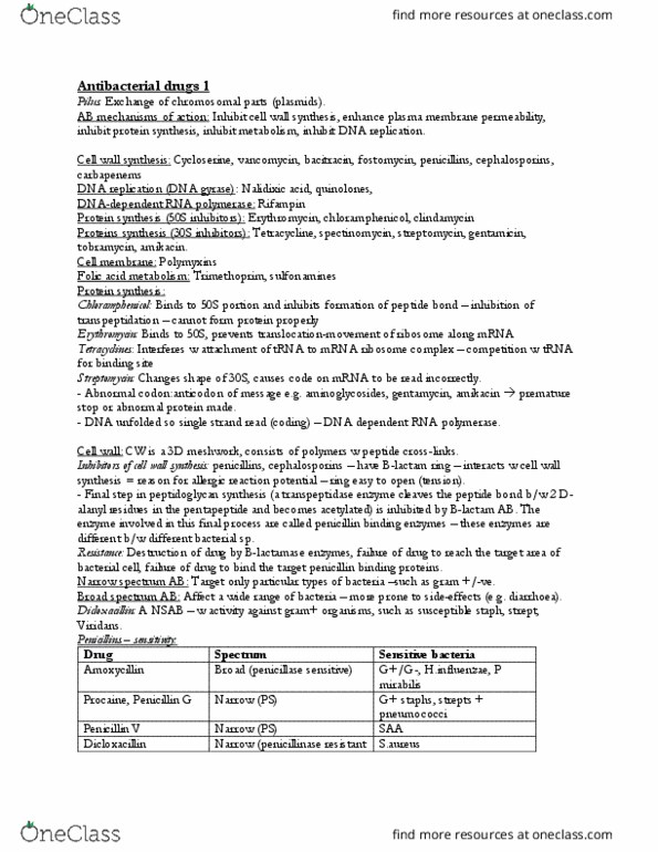 PHA3801 Lecture Notes - Lecture 6: Methicillin, Anaerobic Organism, Dna Gyrase thumbnail