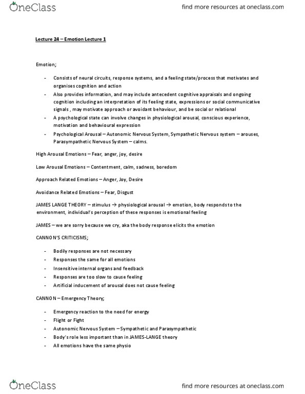 PSY4111 Lecture Notes - Lecture 24: Electrodermal Activity, Autonomic Nervous System thumbnail