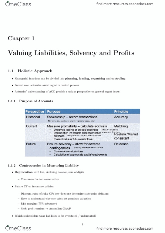 ACTL4001 Lecture Notes - Lecture 1: Analysis Paralysis, Risk Management, Vasicek Model thumbnail