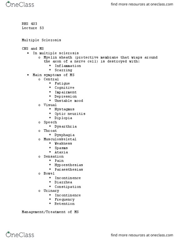 RHS 403 Lecture Notes - Lecture 53: Dysphagia, Dysarthria, Physical Therapy thumbnail