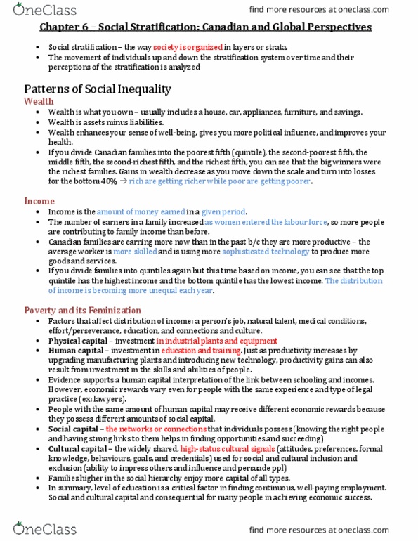 SOC100H5 Lecture Notes - Lecture 6: Working Poor, Core Countries, Human Capital thumbnail