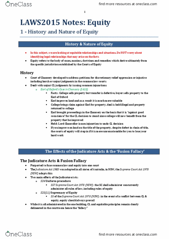 LAWS2015 Lecture Notes - Lecture 1: Judicature Acts, Inter Partes, John Megaw thumbnail