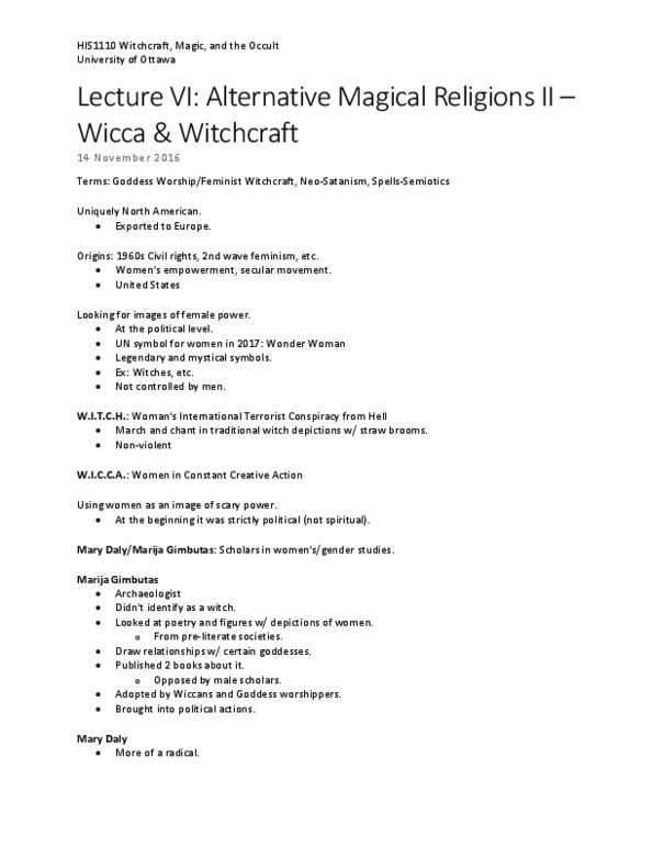 SRS 1110 Lecture 6: Alternative Magical Religions II - Wicca and Witchcraft thumbnail
