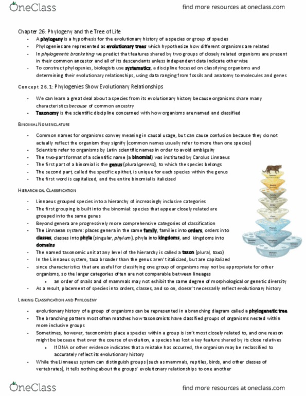 BIO153H5 Chapter Notes - Chapter 26: Guanine, Thymine, Monera thumbnail