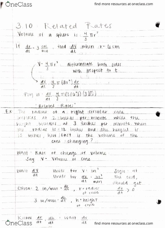 MAT 21A Lecture 17: MAT21A - Lecture 17 - 3.10: Related Rates thumbnail