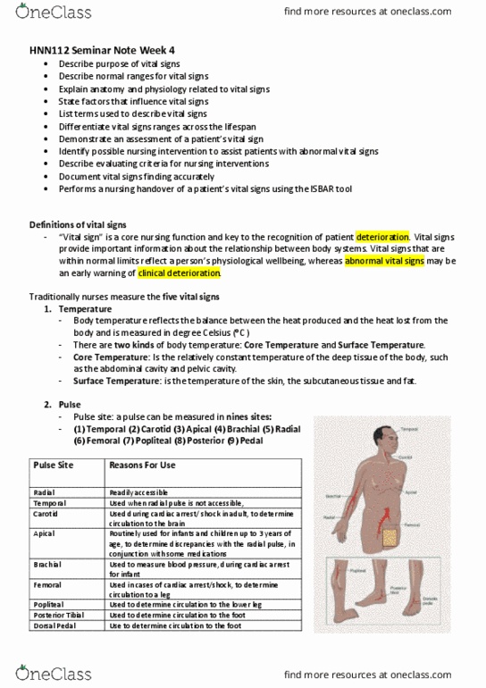 HNN112 Lecture Notes - Lecture 4: Vital Signs, Tachycardia, Hypothermia thumbnail