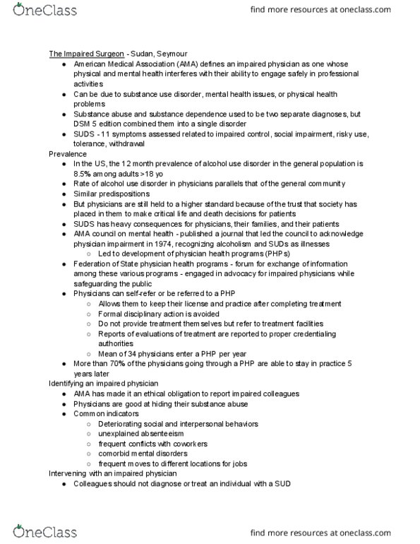 HLTH 385W Chapter Notes - Chapter 14: Absenteeism, Comorbidity, Substance Dependence thumbnail