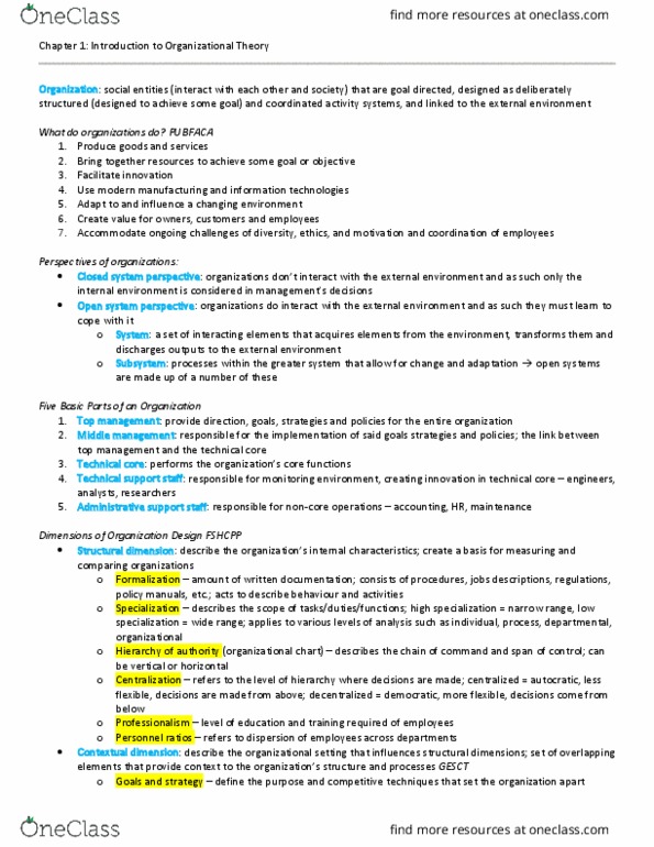 BUSI 3103 Chapter Notes - Chapter 1: Technical Support, Scientific Management, Middle Management thumbnail