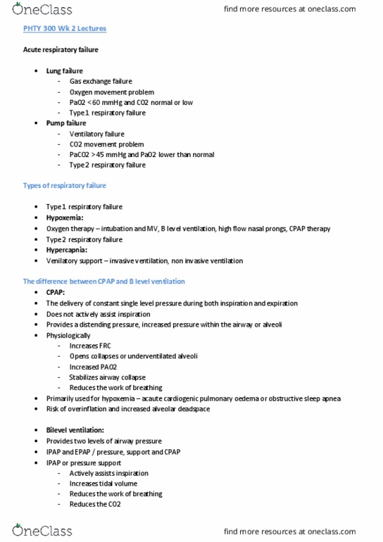 PHTY300 Lecture Notes - Lecture 2: Hypoventilation, Kyphoscoliosis, Artificial Heart thumbnail