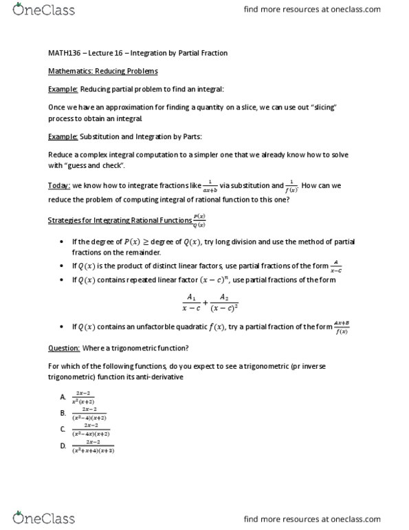 MAT136H1 Chapter Notes - Chapter 3b: Partial Fraction Decomposition, Antiderivative thumbnail
