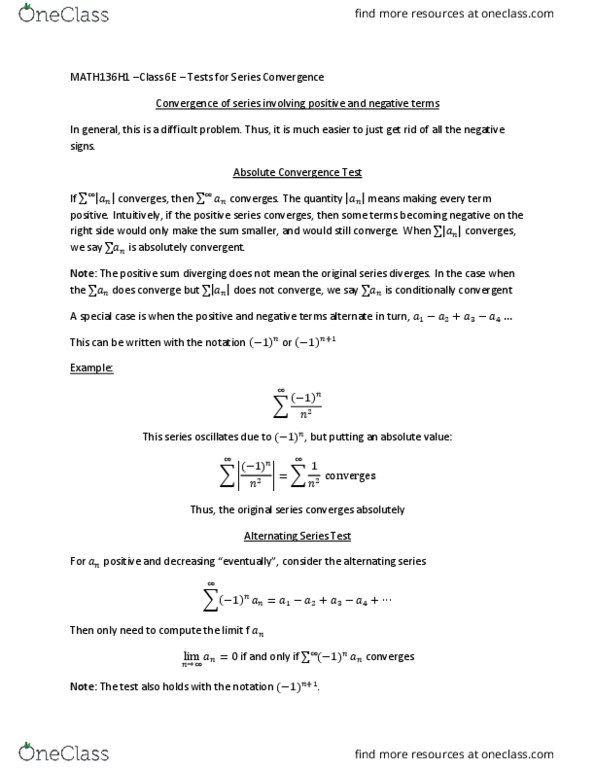 MAT136H1 Chapter Notes - Chapter 6e: Ratio Test, Integral Test For Convergence, Indeterminate Form thumbnail