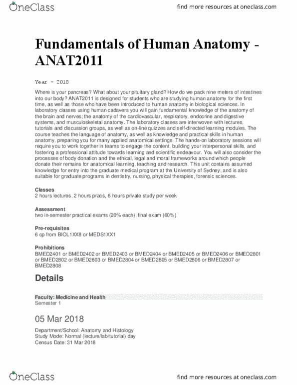 ANAT2011 Lecture Notes - Lecture 1: Histology thumbnail