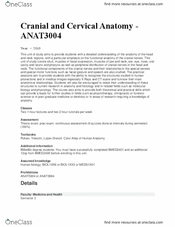 ANAT3004 Lecture Notes - Lecture 1: Cranial Nerves, Forensic Science, Physical Therapy thumbnail
