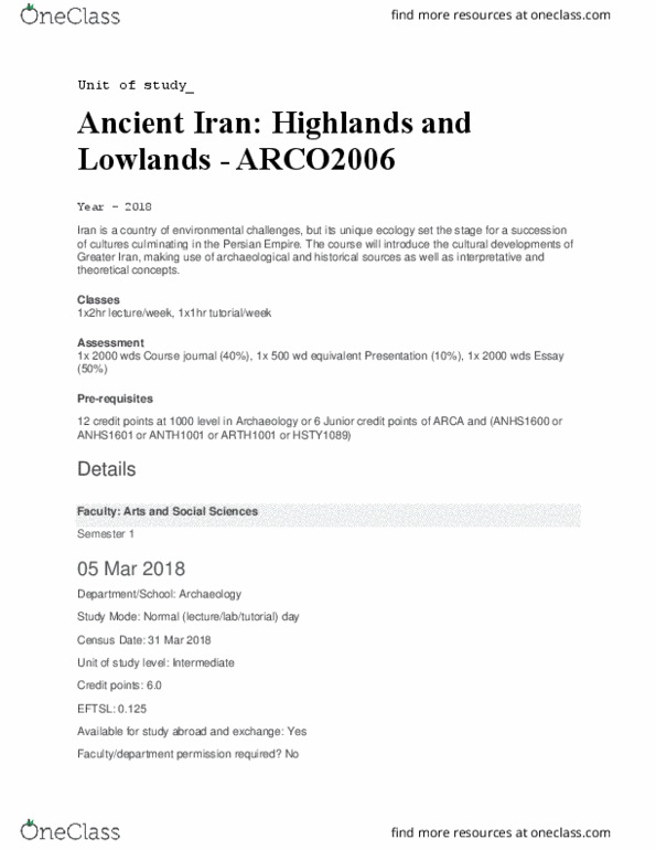 ARCO2006 Lecture Notes - Lecture 1: Greater Iran, History Of Iran thumbnail