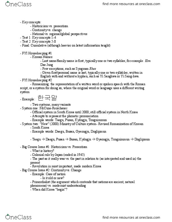KORE2811 Lecture Notes - Lecture 1: For Good, Ganghwado, Twenty-Four Histories thumbnail