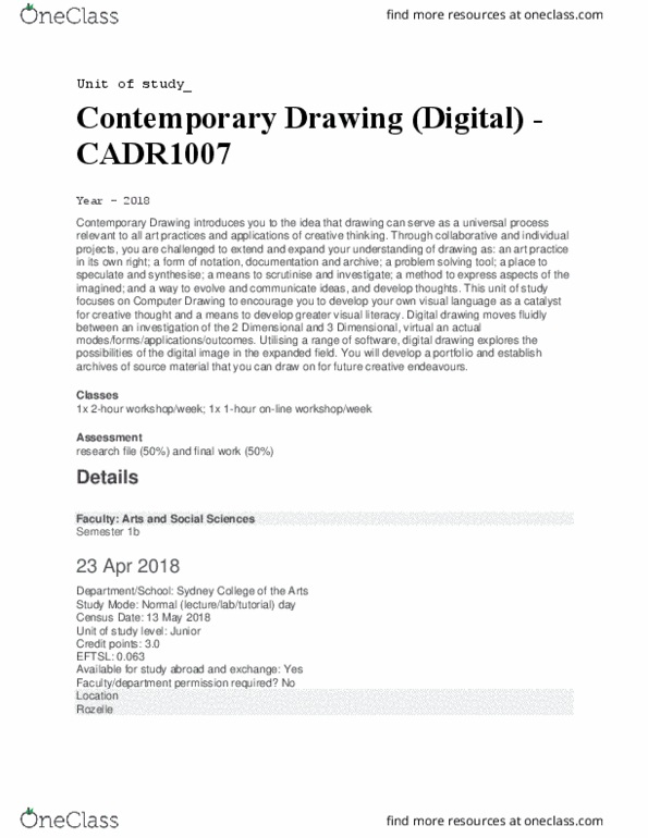 CADR1007 Lecture Notes - Lecture 1: Sydney Grammar School, Digital Image thumbnail