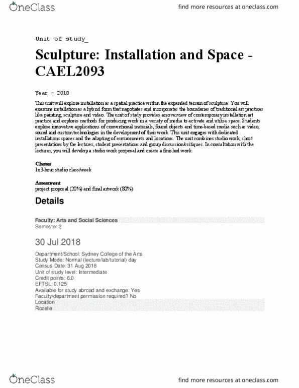 CAEL2093 Lecture Notes - Lecture 1: Installation Art, Sydney Grammar School thumbnail