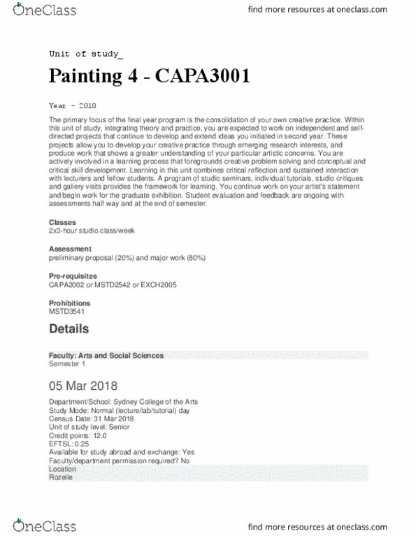 CAPA3001 Lecture Notes - Lecture 1: Sydney Grammar School thumbnail