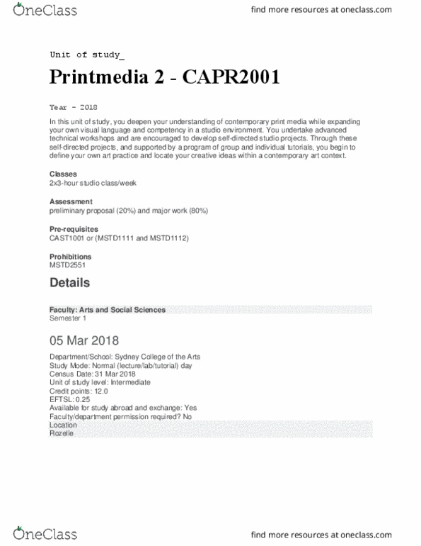 CAPR2001 Lecture Notes - Lecture 1: Sydney Grammar School thumbnail