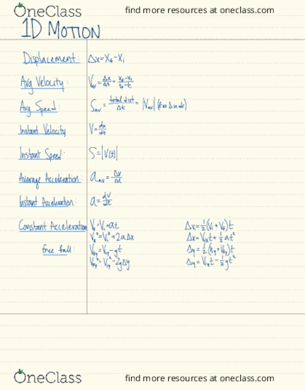 Physics 8a Midterm Midterm 1 Formulas Oneclass