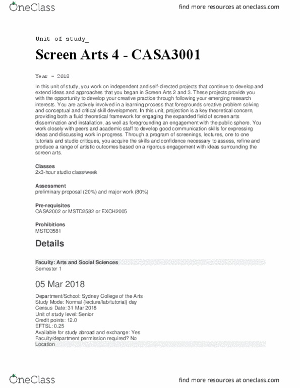 CASA3001 Lecture Notes - Lecture 1: Sydney Grammar School thumbnail
